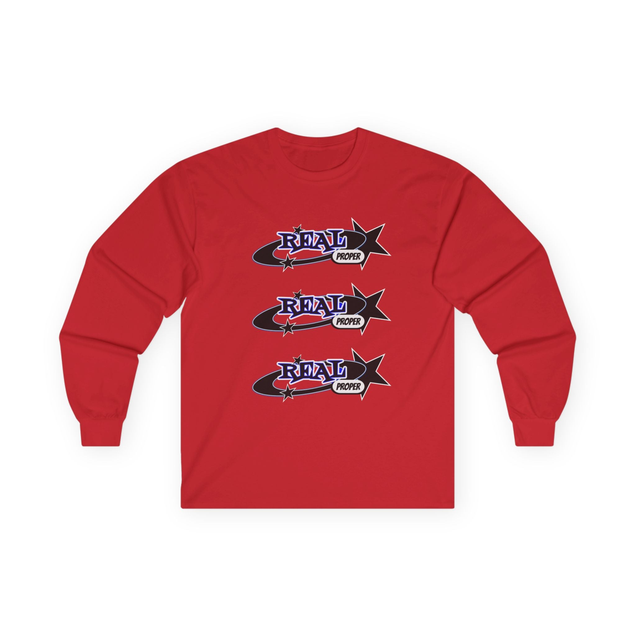 "Real Proper" Graphic Long Sleeve Tee — Retro Star Logo