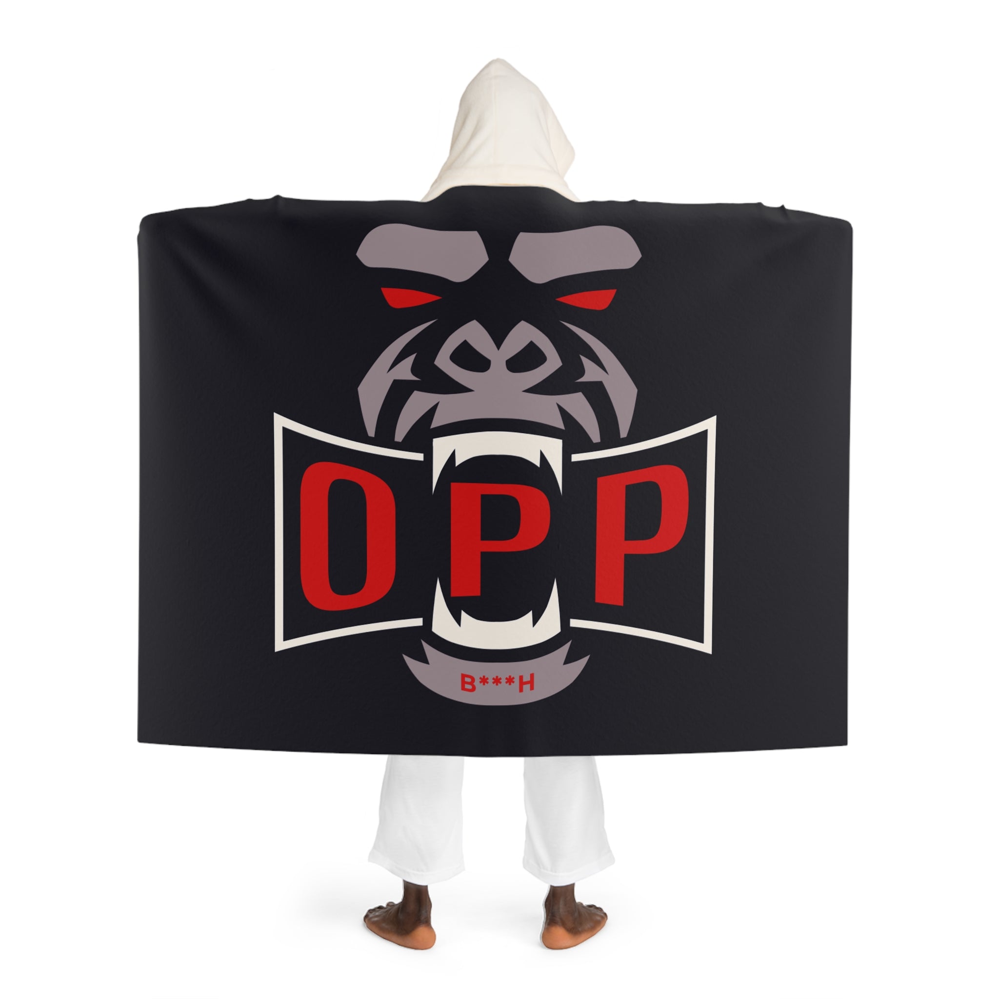 "OPP" Hooded Sherpa Blanket - Cozy Black Fleece Wrap with Hood (Warm Throw for Lounging & Gifts)