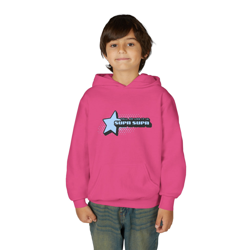 Youth Hoodie — Blue Star "SUPA SUPA" Graphic Pullover