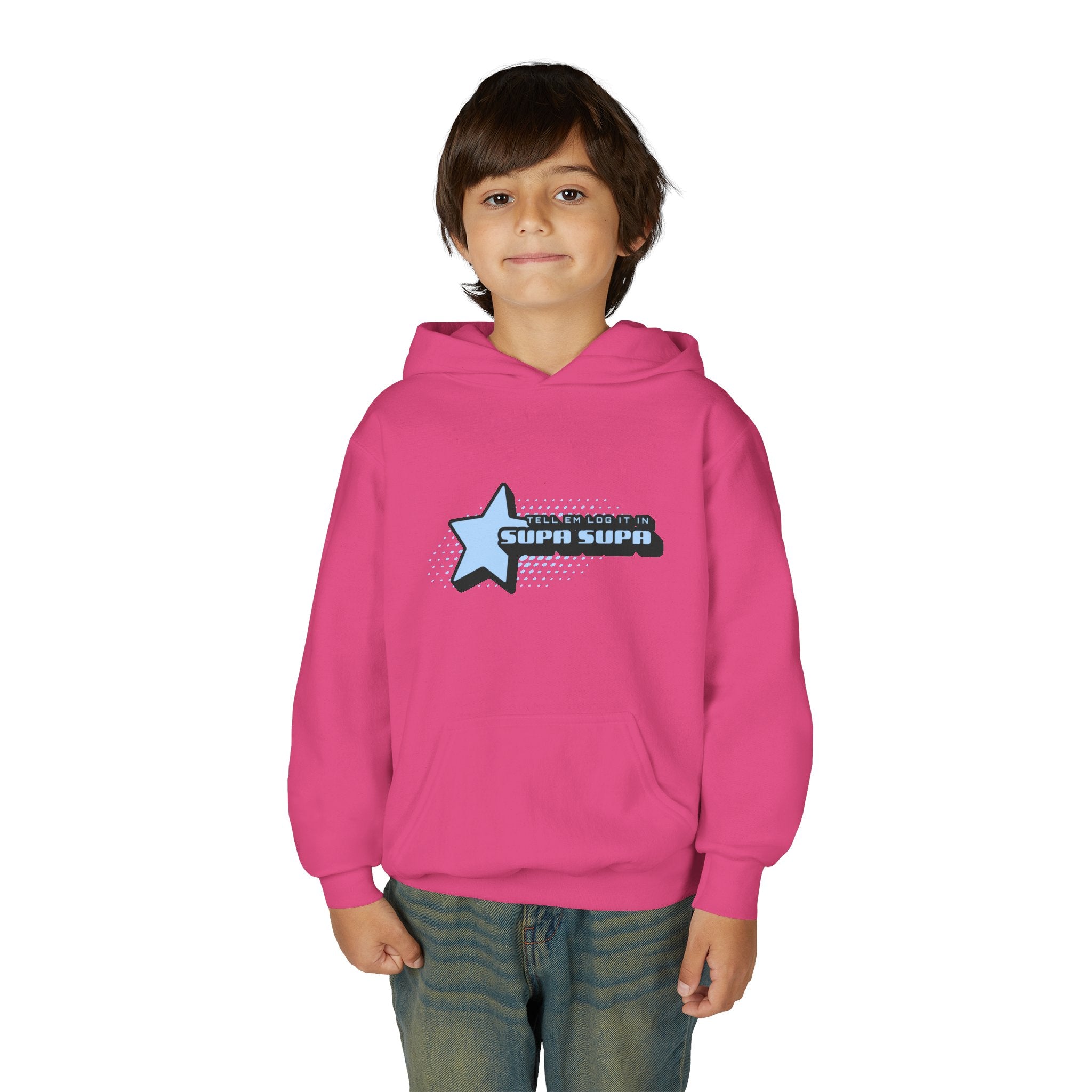 Youth Hoodie — Blue Star "SUPA SUPA" Graphic Pullover