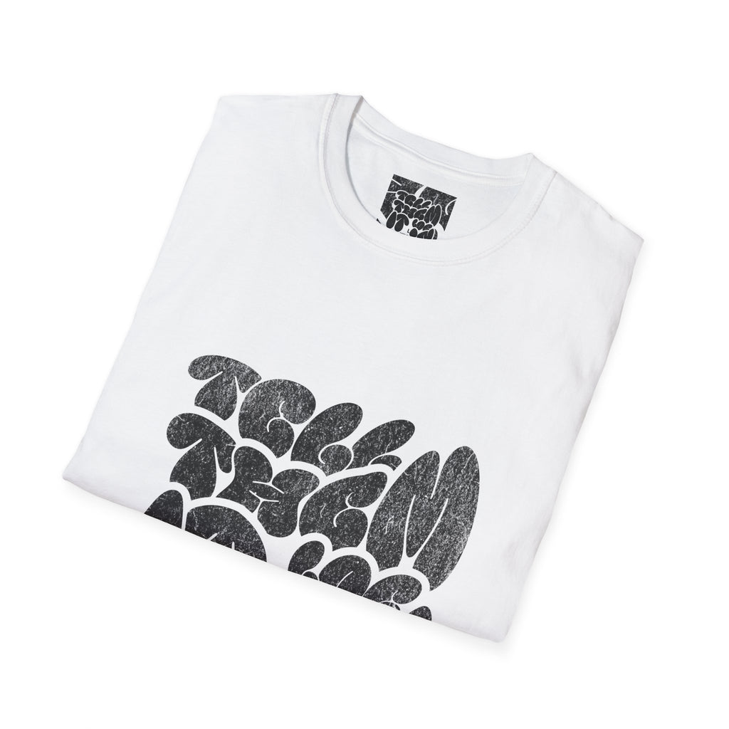 Abstract Bubble Letter Graphic "LOG IT IN" T-Shirt — Vintage Black Text Design