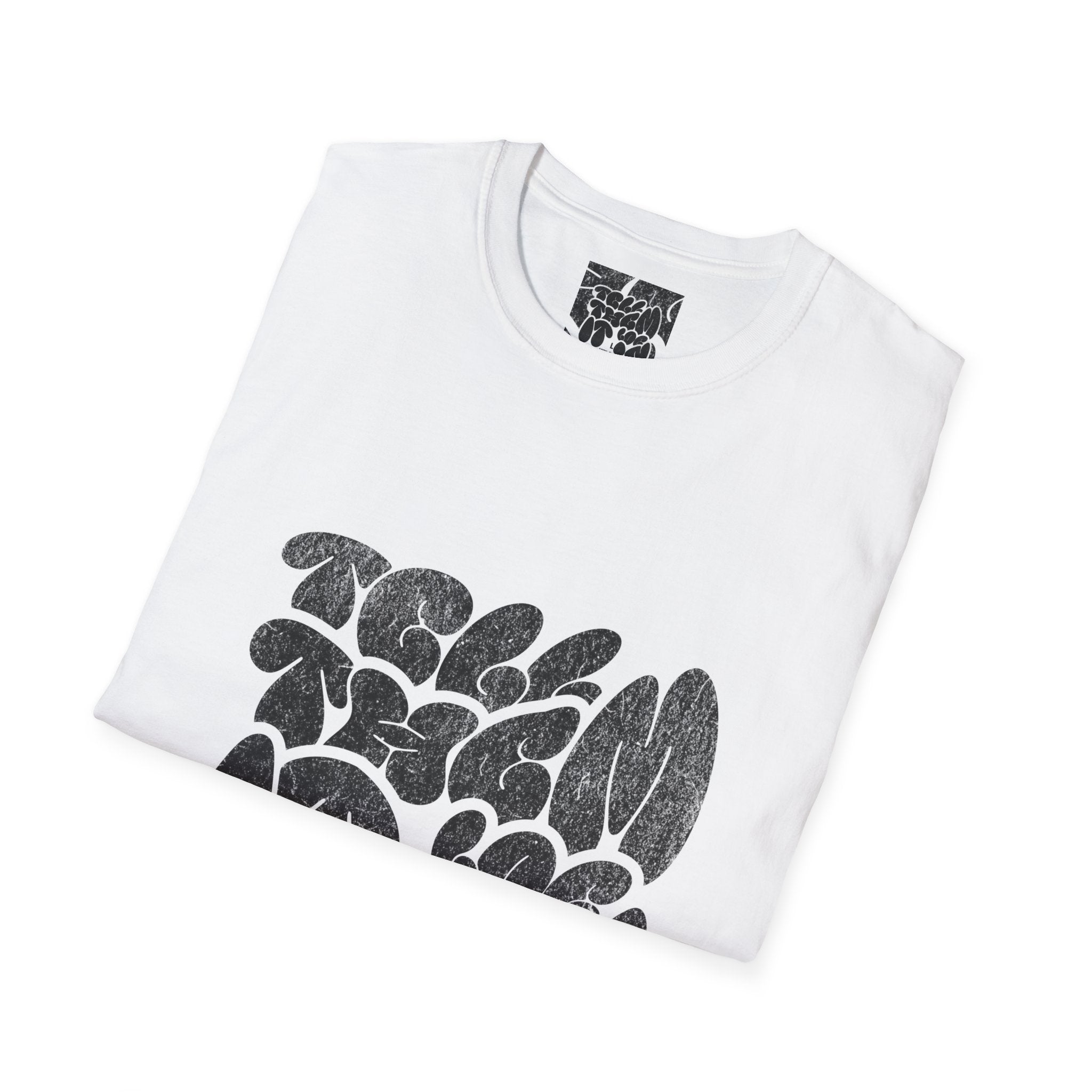 Abstract Bubble Letter Graphic "LOG IT IN" T-Shirt — Vintage Black Text Design