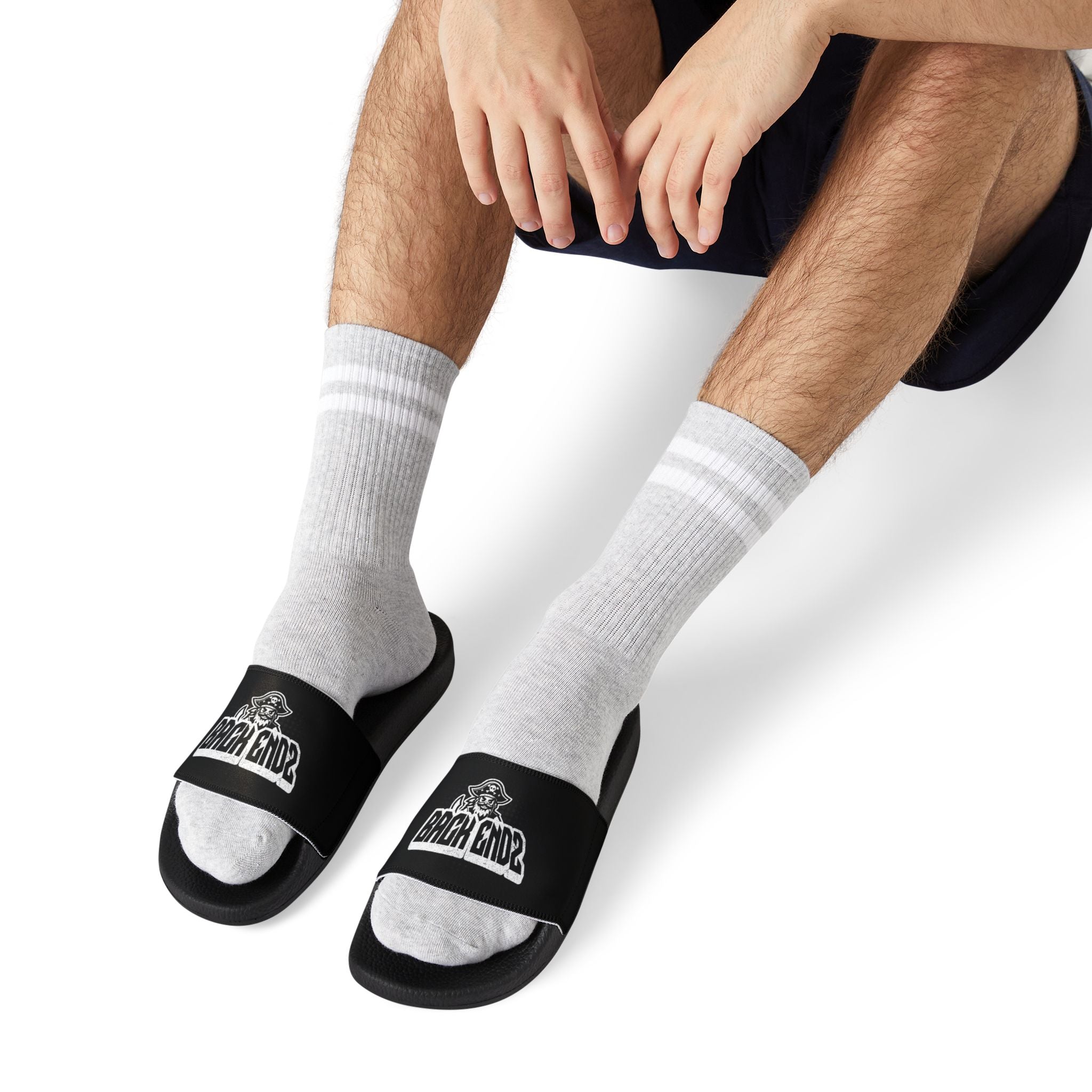 Men's Slide Sandals — Black 'Back Endz' Removable-Strap Pool Slides