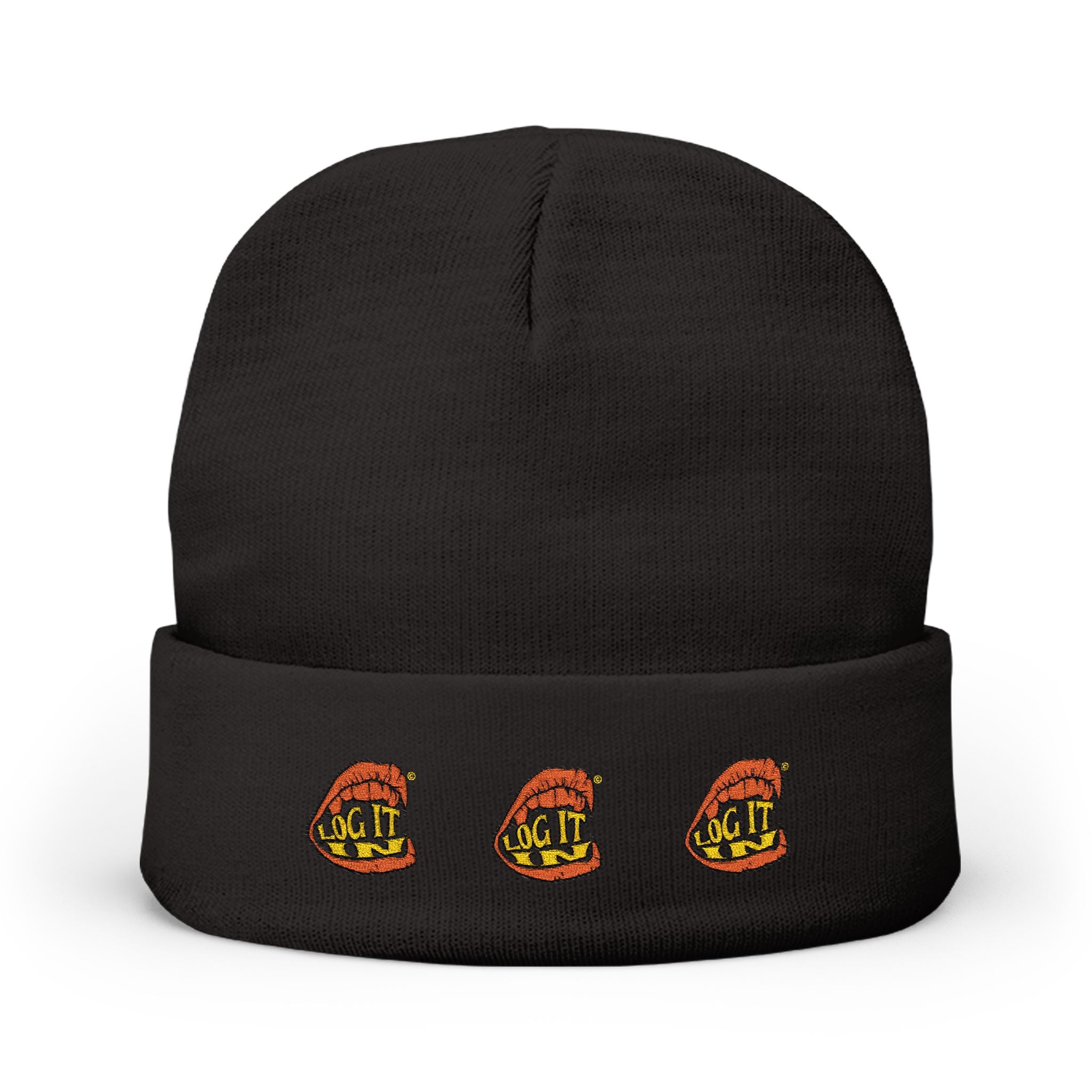 Embroidered "Log it in" Knit Beanie - Cozy Streetwear Winter Hat