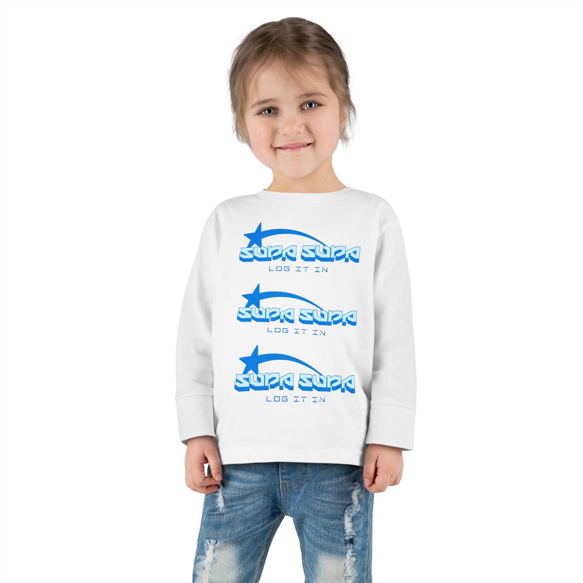 Toddler Long Sleeve Tee — Blue Shooting Star "Super Star" Graphic