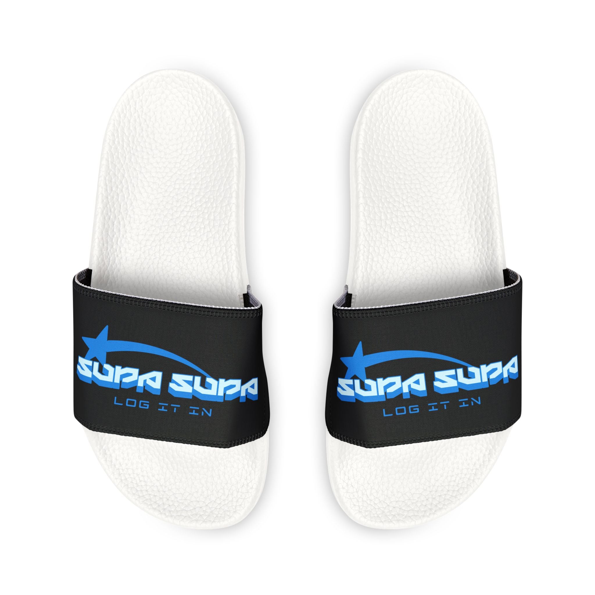 Slide Sandals — Men’s Removable‑Strap Athletic "SUPA SUPA" Slides with Blue Logo