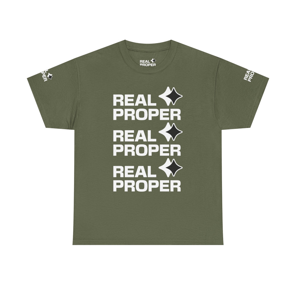 "Real Proper" Repeat Logo T‑Shirt