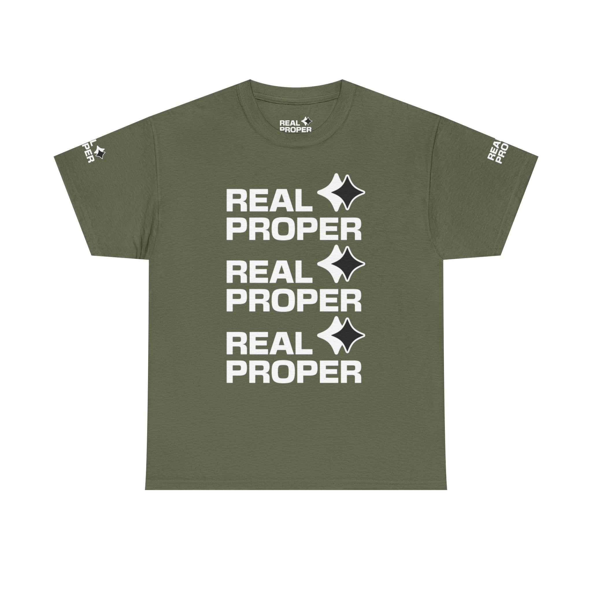 "Real Proper" Repeat Logo T‑Shirt