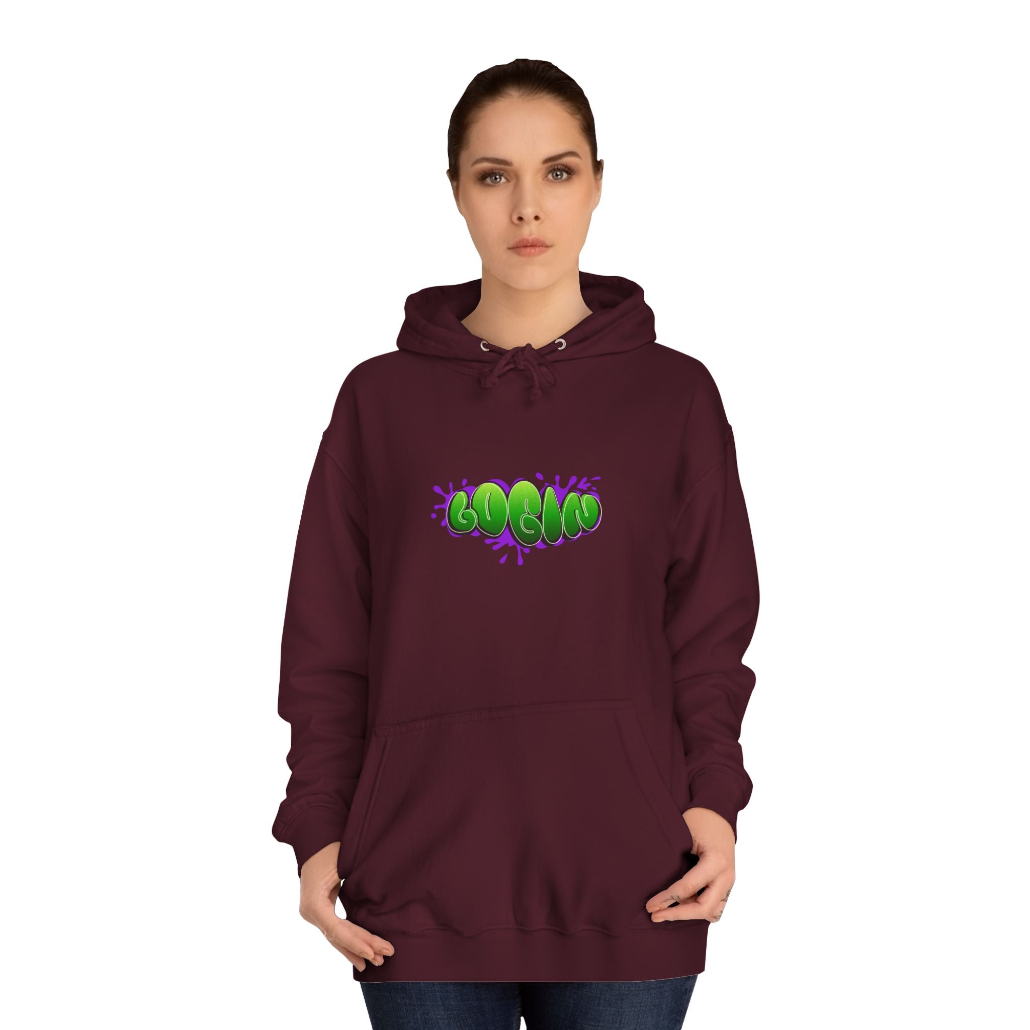 Hoodie with Green Graffiti "Login" Design - Streetwear Pullover