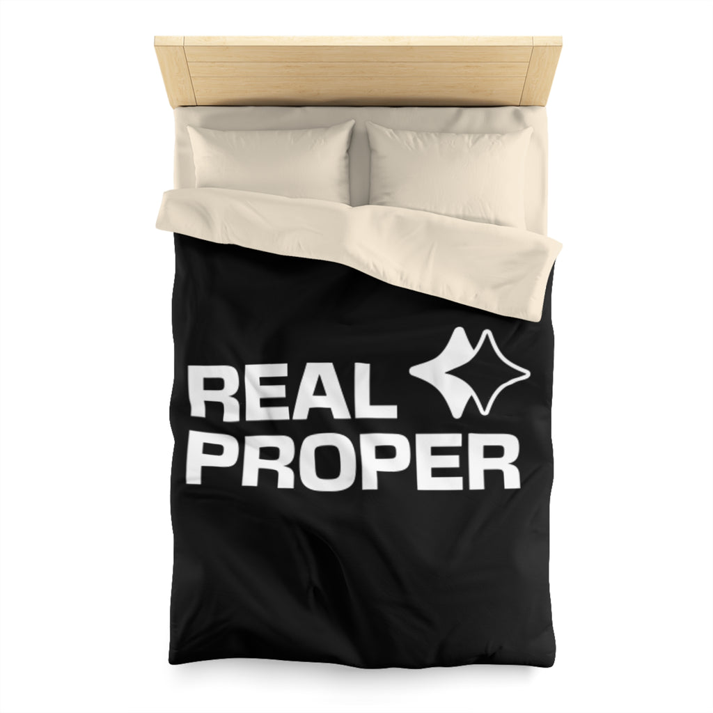 Duvet Cover — "REAL PROPER" Bold Text Black Microfiber Duvet