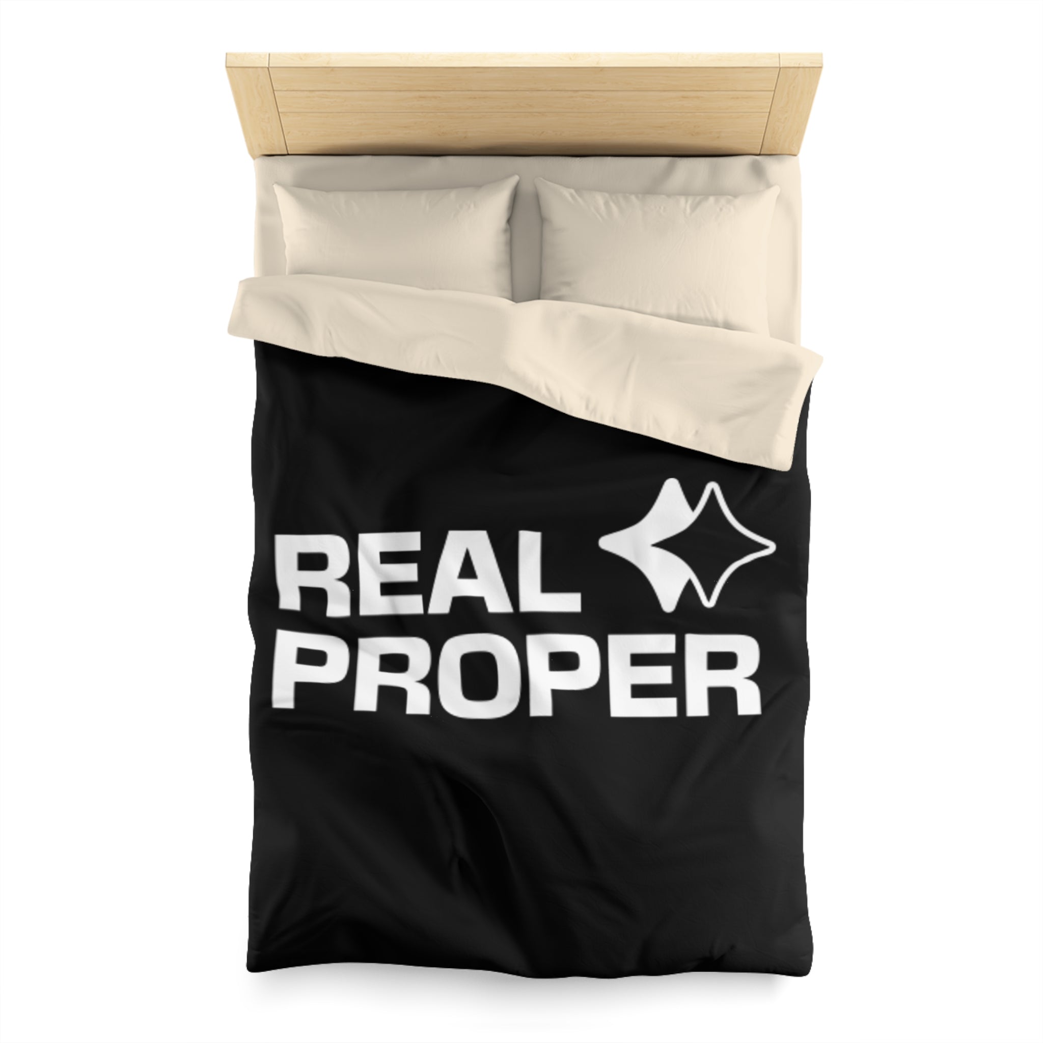 Duvet Cover — "REAL PROPER" Bold Text Black Microfiber Duvet