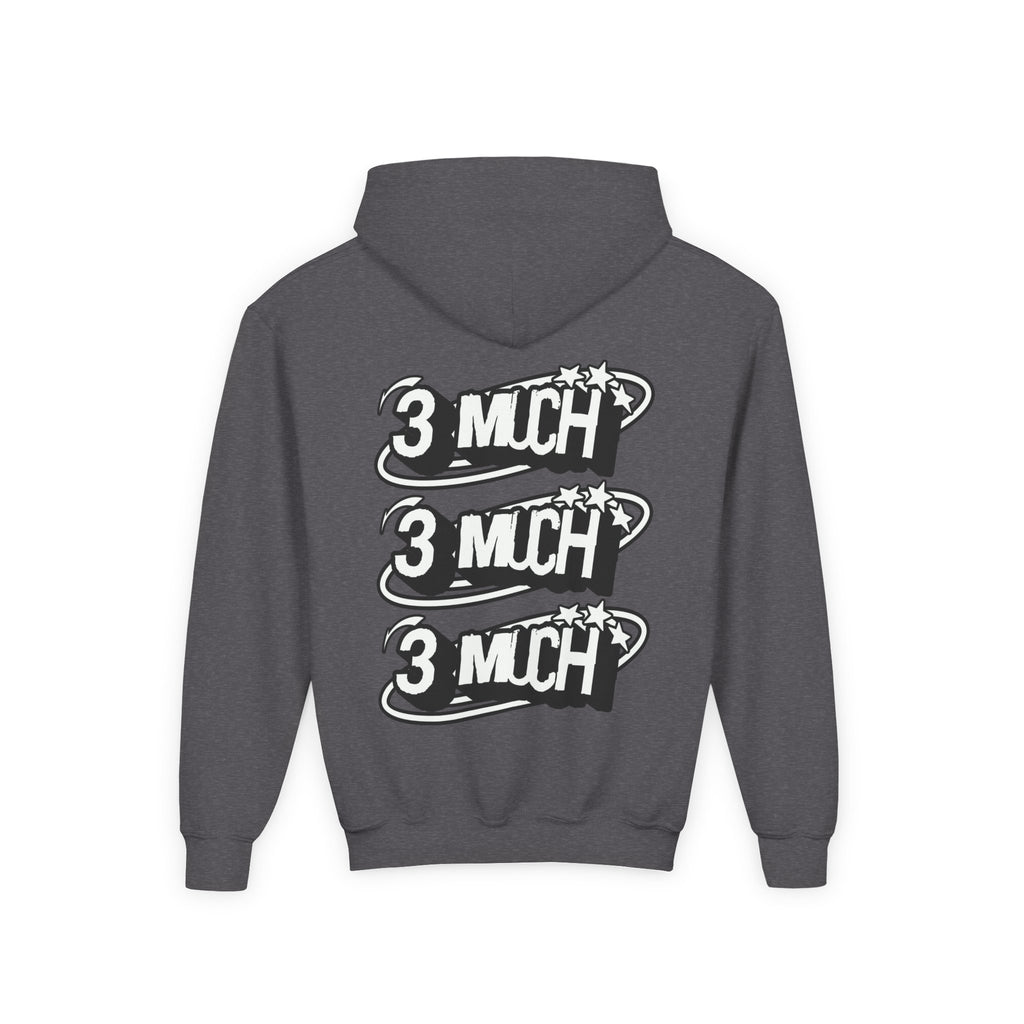 Youth Hoodie — Retro '3 MUCH'Style Graphic Pullover