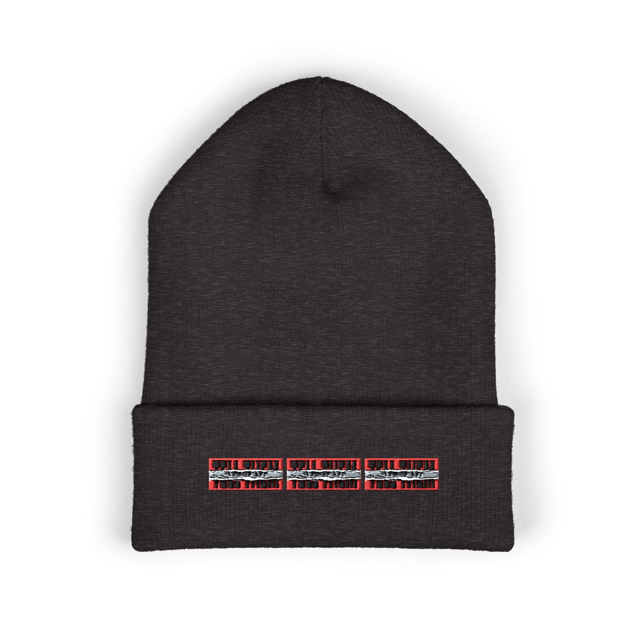 Embroidered Plaid "LOG IT OUT" Cuffed Beanie — Cozy Winter Knit Hat