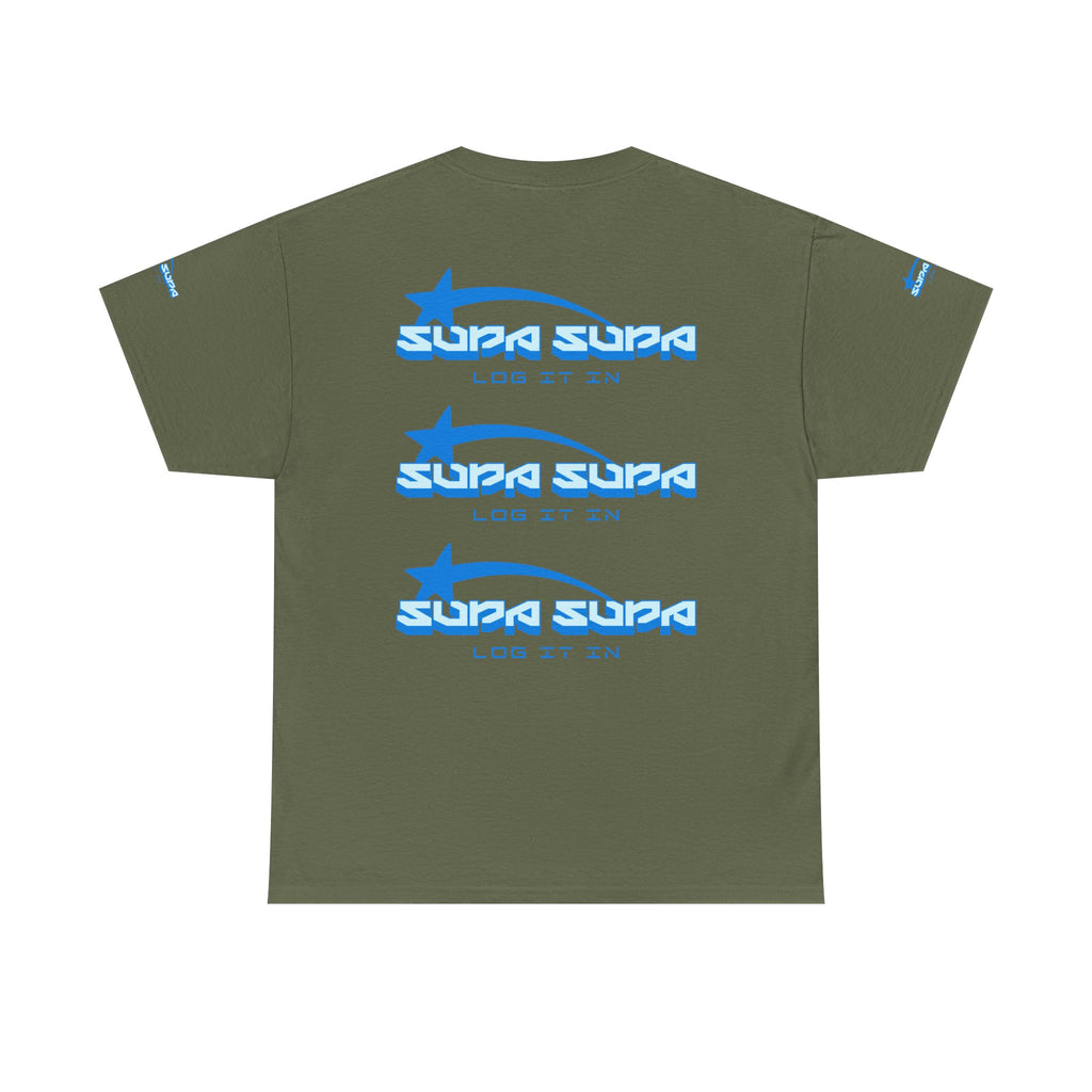 Supa Supa Retro Logo Tee — Blue Graphic Cotton T-Shirt