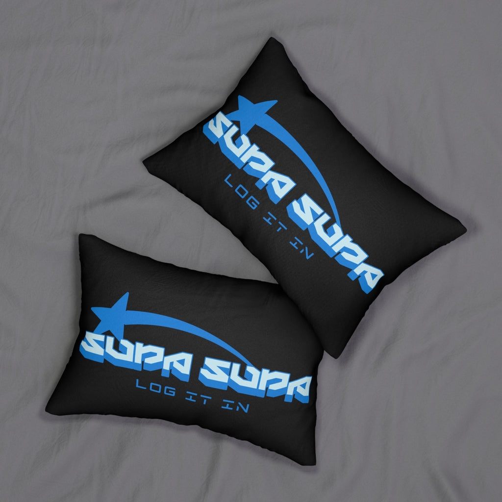 Lumbar Pillow — “Supa Supa: Log It In” Blue Graphic