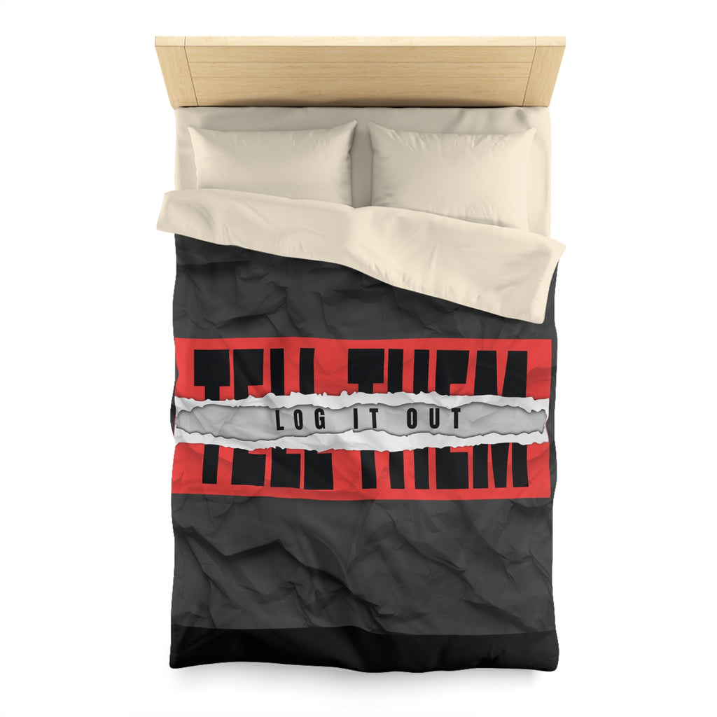 Duvet Cover — Bold 'Log It Out' Graphic Microfiber Duvet (Crinkled Black & Red)