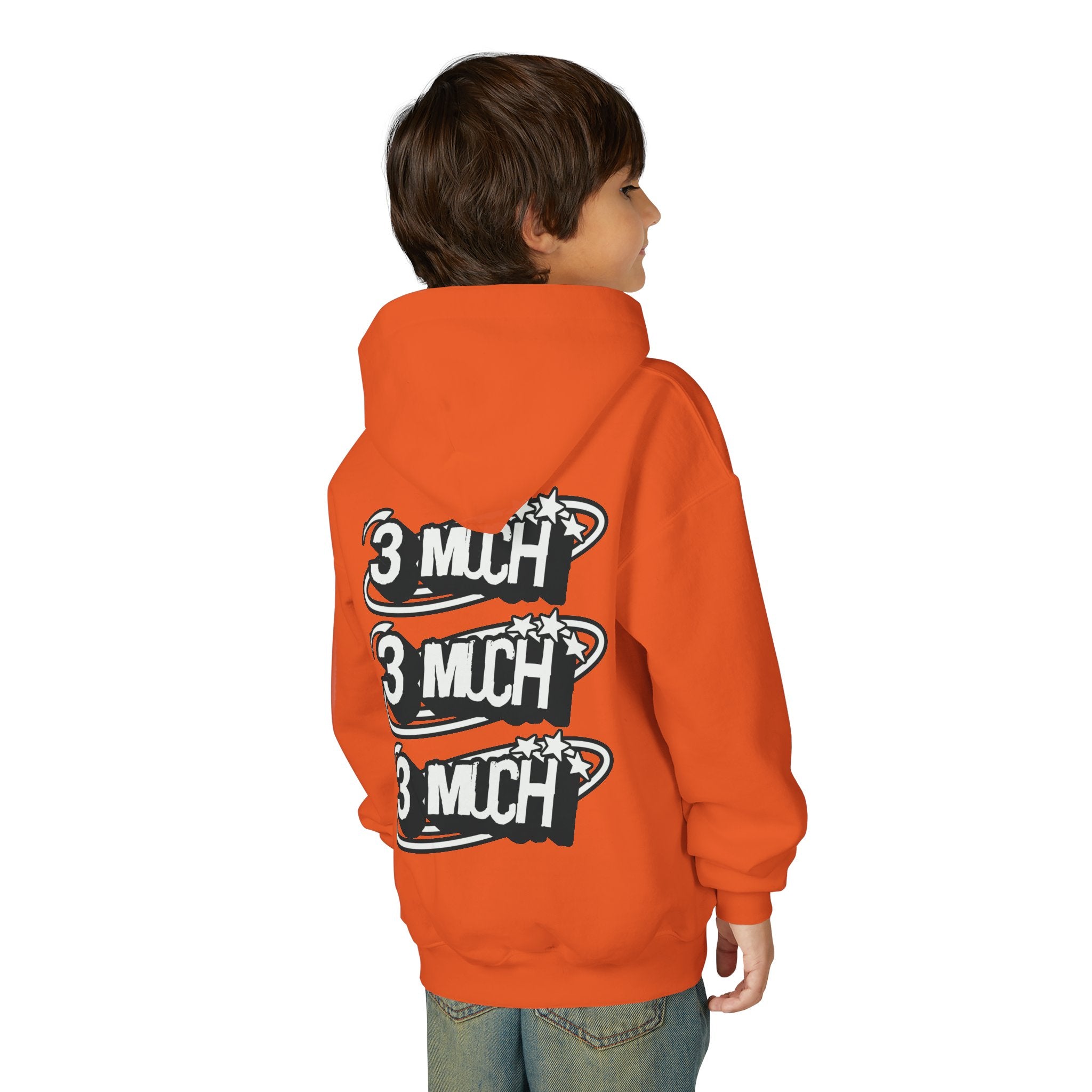 Youth Hoodie — Retro '3 MUCH'Style Graphic Pullover