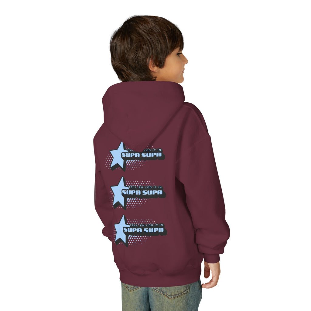 Youth Hoodie — Blue Star "SUPA SUPA" Graphic Pullover