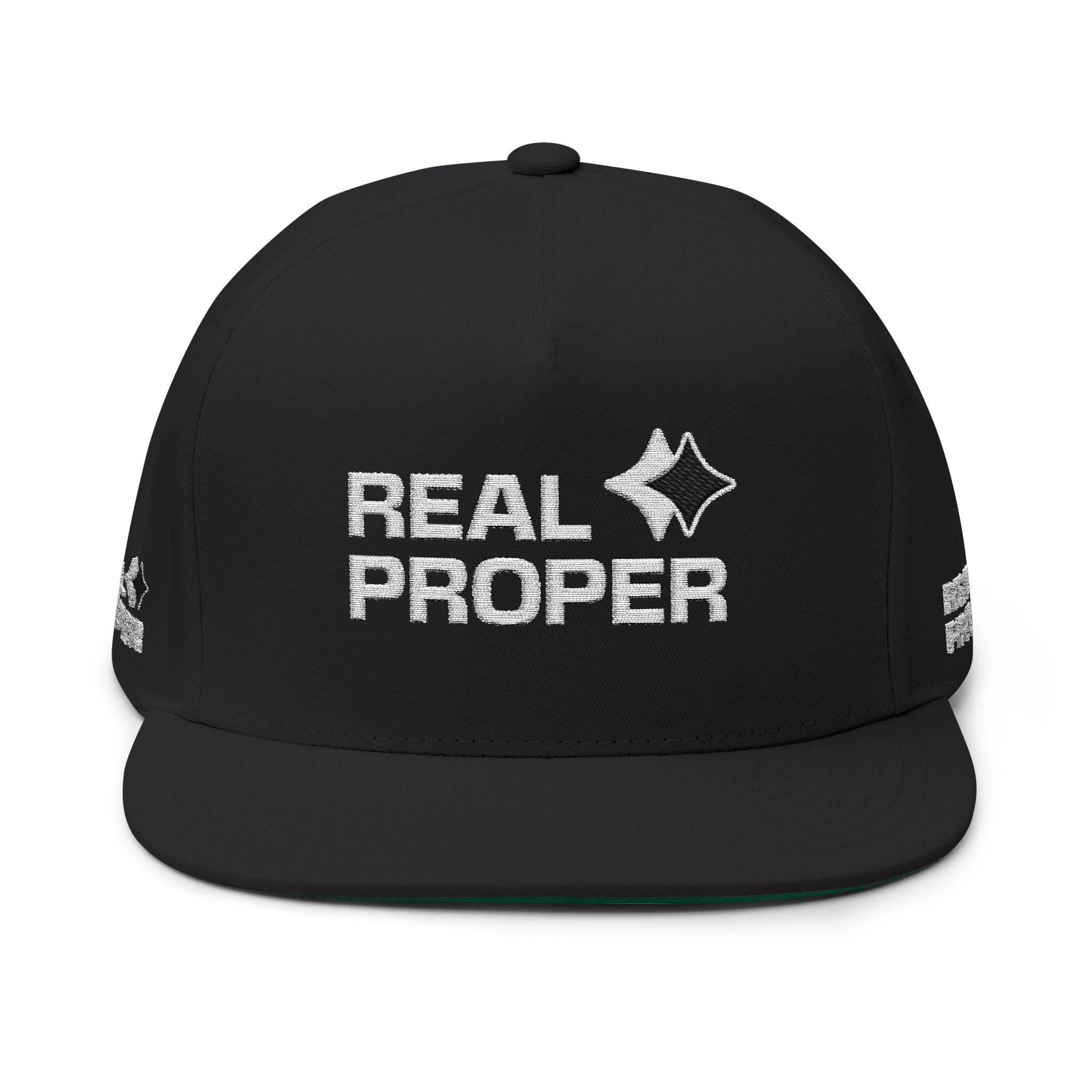 Real Proper Embroidered Flat Bill Cap – White Snapback Hat