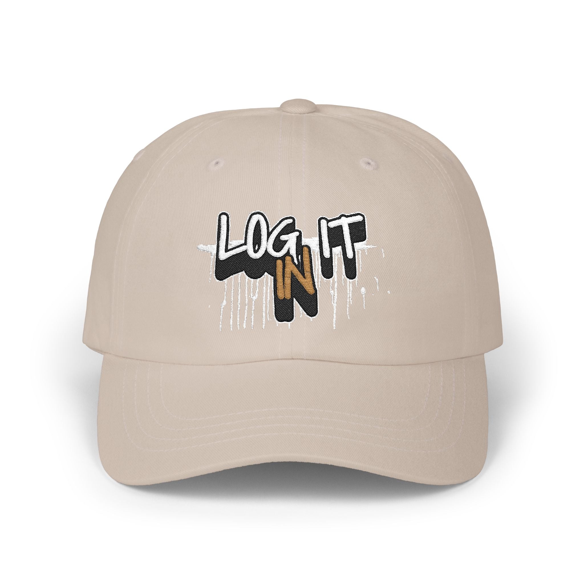 Cap — 'Log It in' Embroidered White Baseball Hat