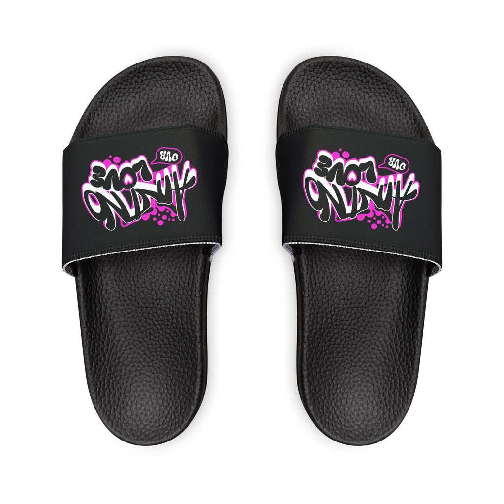 Men's Slide Sandals — Black Strap with NO LOVE Graffiti "Aint love design" Design