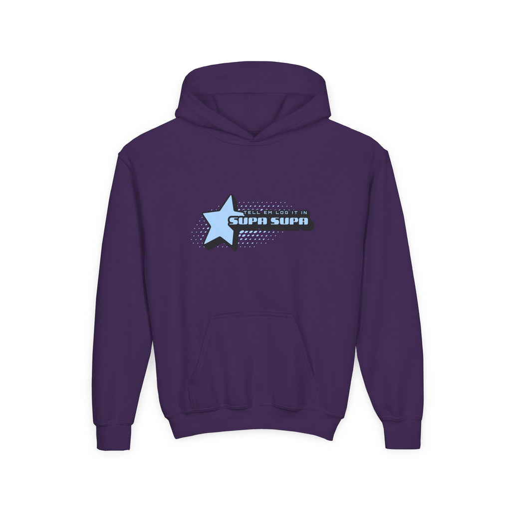 Youth Hoodie — Blue Star "SUPA SUPA" Graphic Pullover