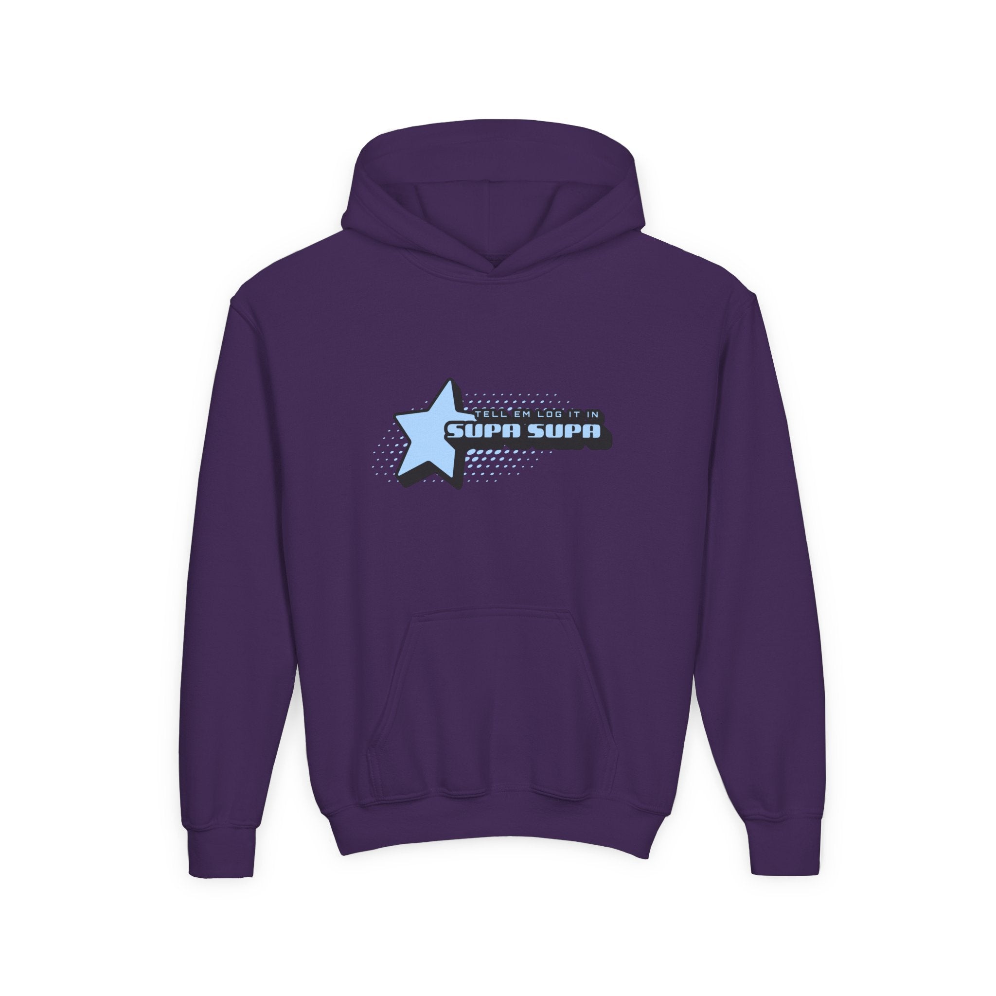 Youth Hoodie — Blue Star "SUPA SUPA" Graphic Pullover