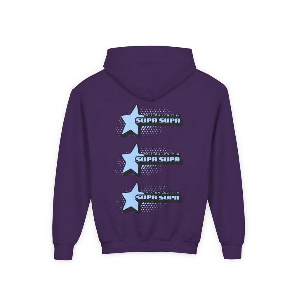 Youth Hoodie — Blue Star "SUPA SUPA" Graphic Pullover