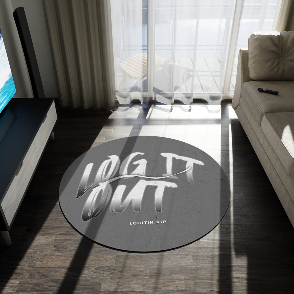 Round Rug — 'Log It Out' Streetstyle Script Accent Rug