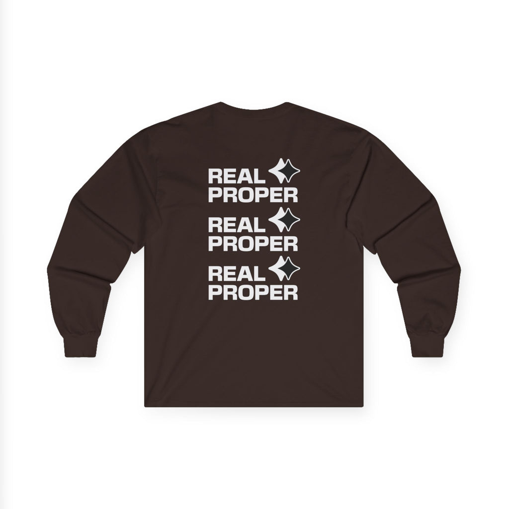 Long Sleeve Tee — "Real Proper" Minimal Graphic Cotton Shirt