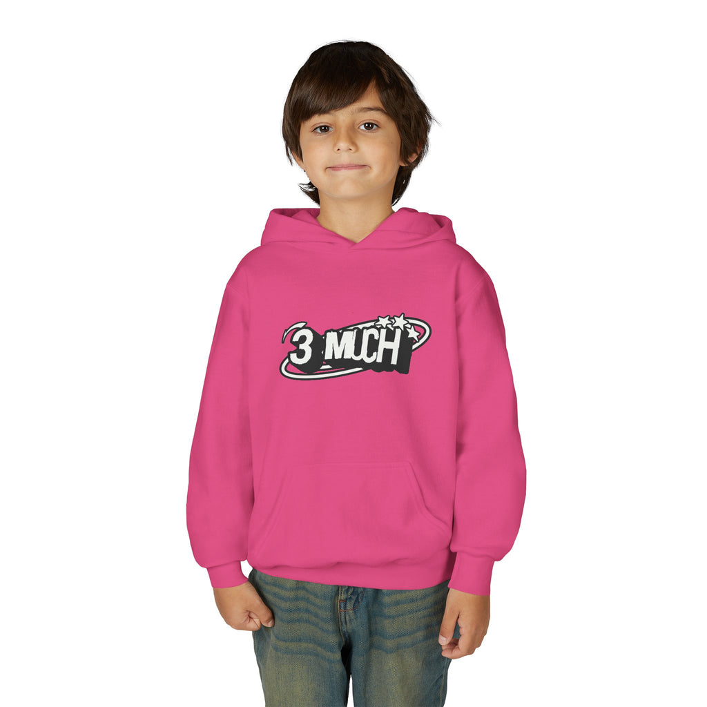 Youth Hoodie — Retro '3 MUCH'Style Graphic Pullover
