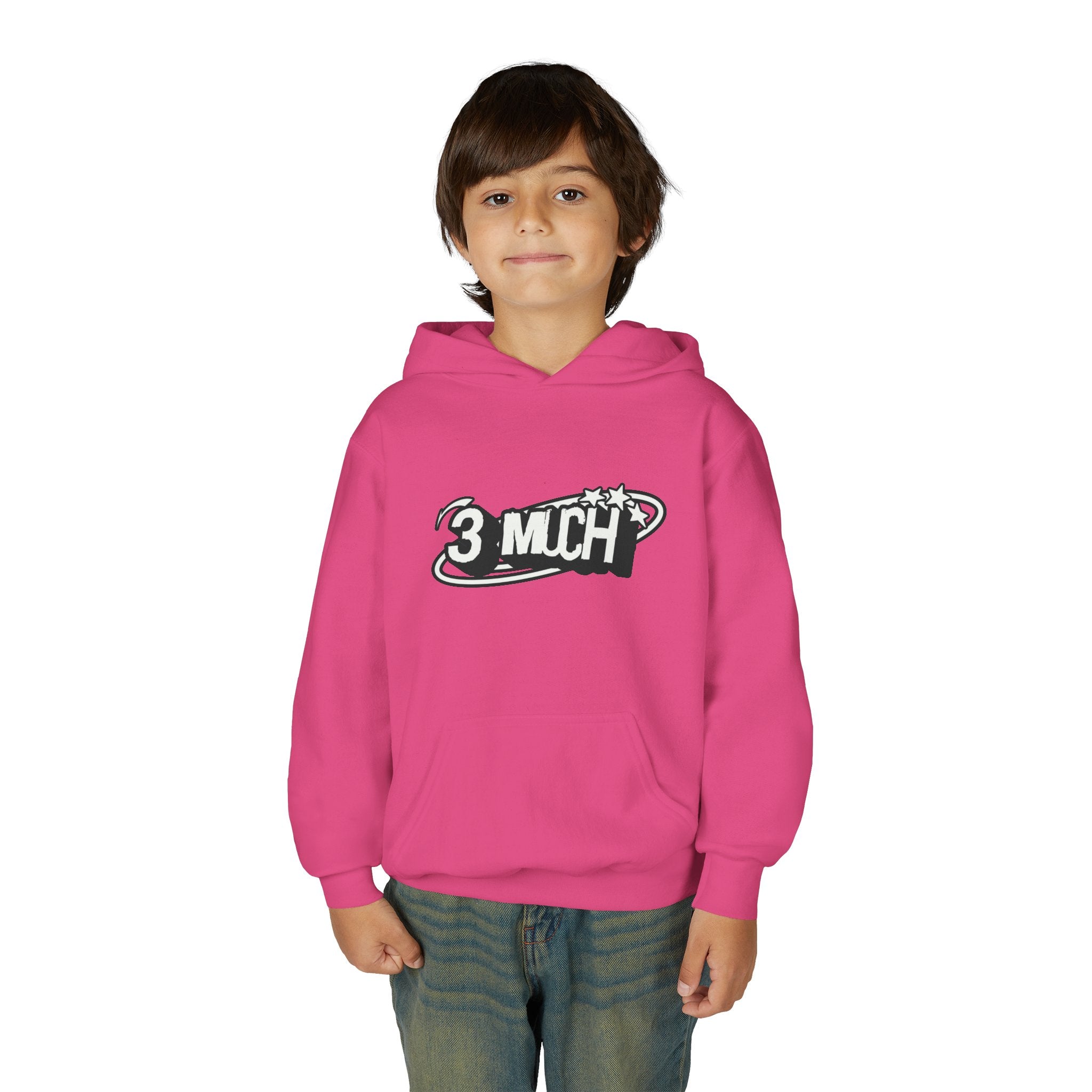 Youth Hoodie — Retro '3 MUCH'Style Graphic Pullover
