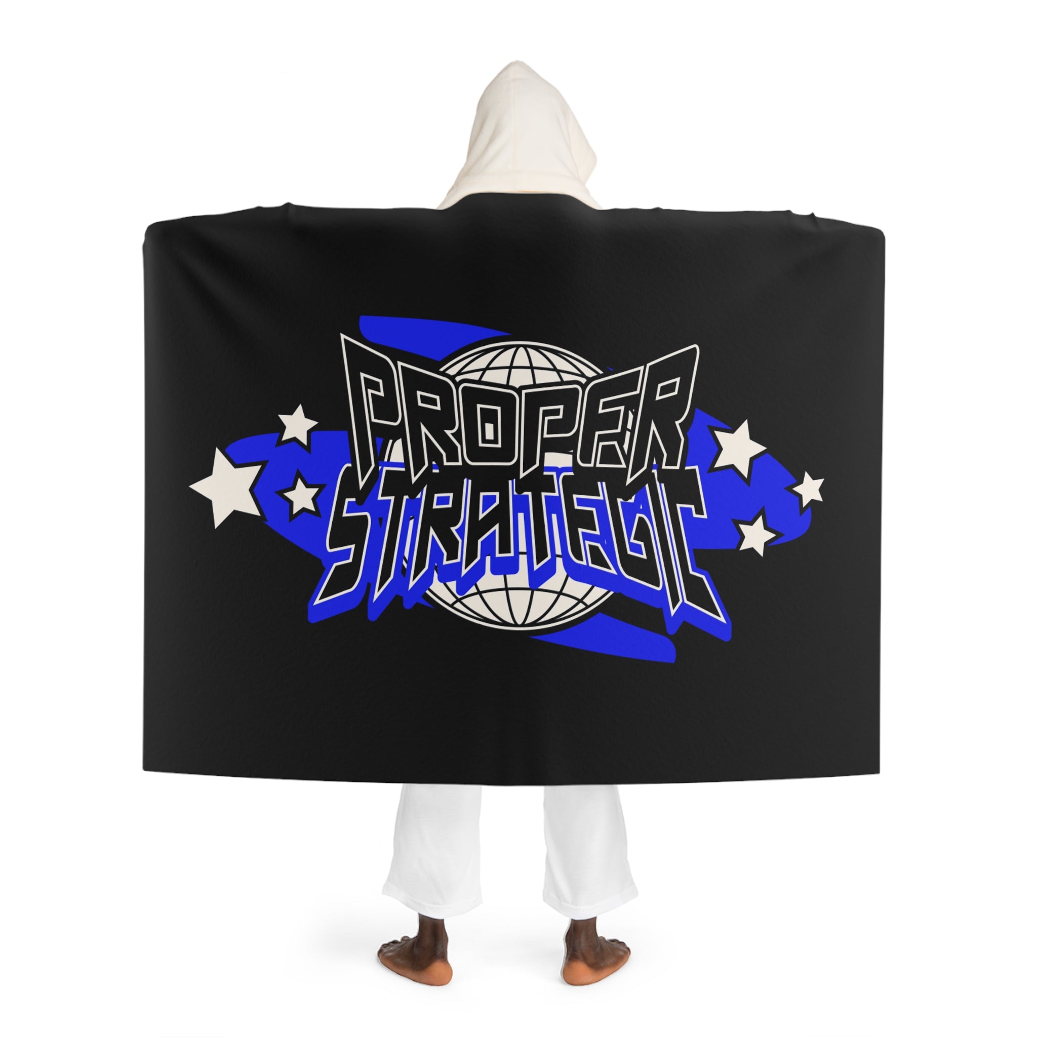 Hooded Sherpa Blanket — Cozy Black "Strategic" with Plush Lining