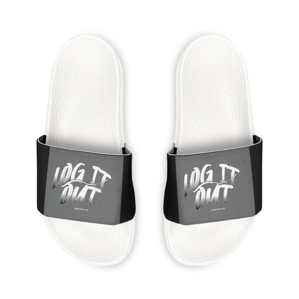Men's Slide Sandals — 'Log it out' Graphic Removable-Strap Pool Slides