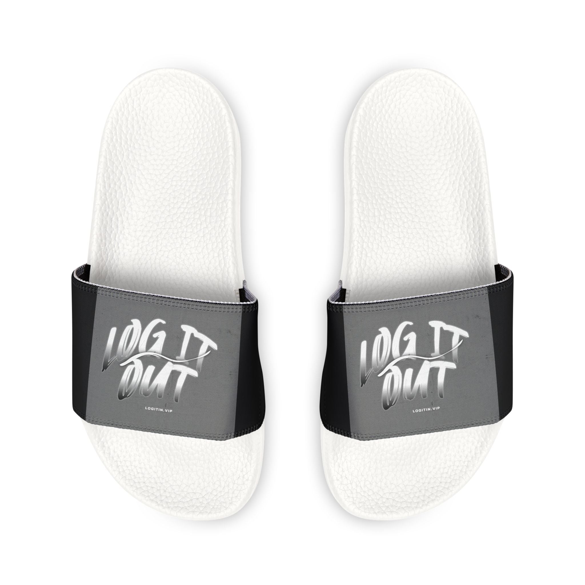 Men's Slide Sandals — 'Log it out' Graphic Removable-Strap Pool Slides