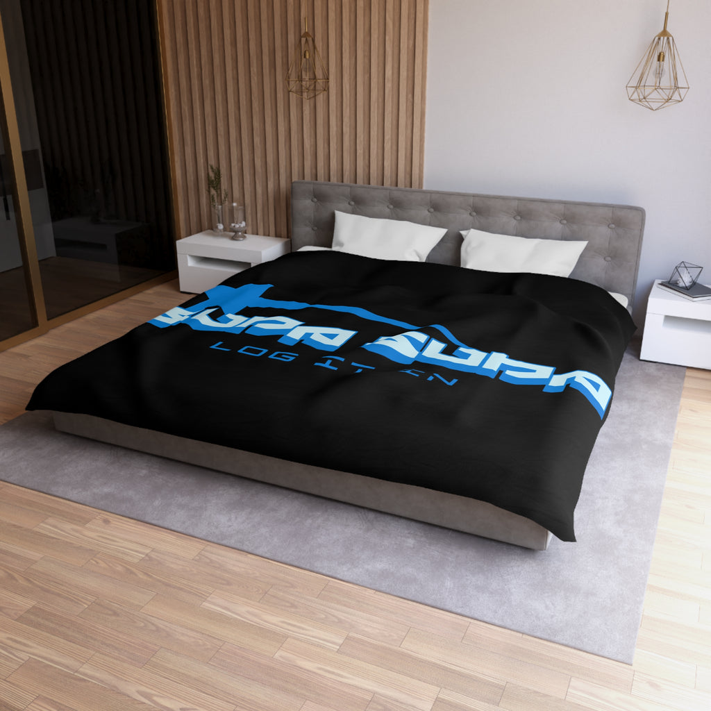 Duvet Cover — Black 'Supa Supa Log It In' Graphic Microfiber Bedding