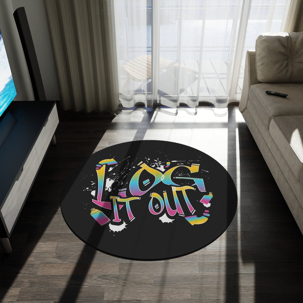 Round Rug — 'Log It Out' Colorful Graffiti Accent Rug