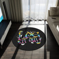 Round Rug — 'Log It Out' Colorful Graffiti Accent Rug