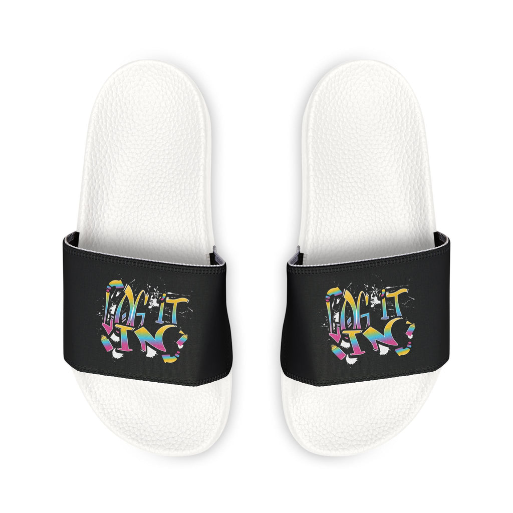 Women's Slide Sandals — Colorful Graffiti 'LOG IT IN' Removable-Strap Slides