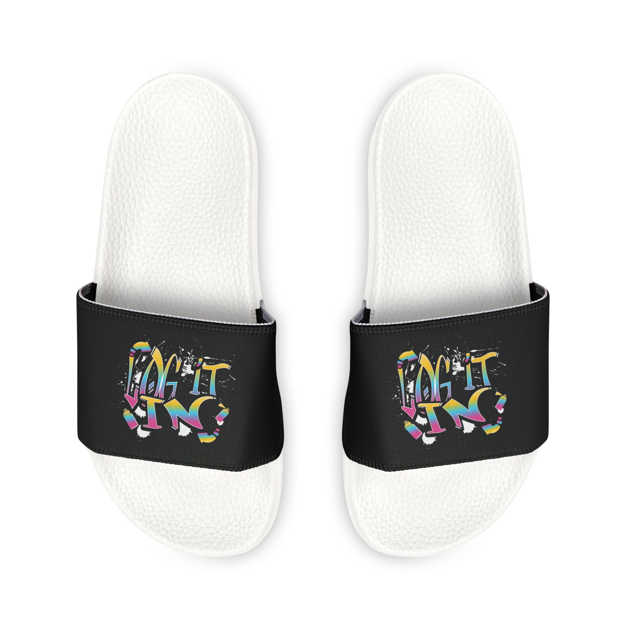 Women's Slide Sandals — Colorful Graffiti 'LOG IT IN' Removable-Strap Slides