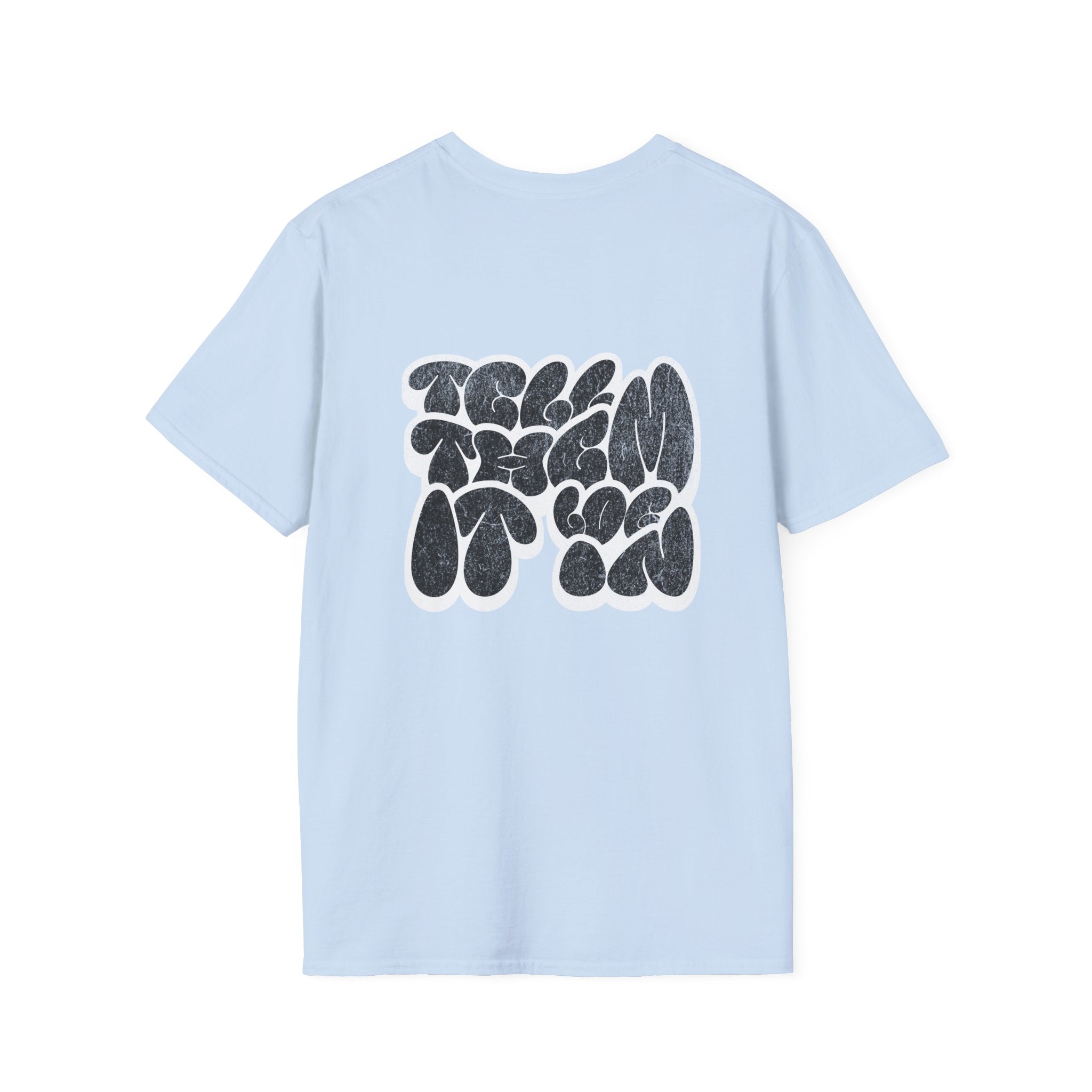 Abstract Bubble Letter Graphic "LOG IT IN" T-Shirt — Vintage Black Text Design