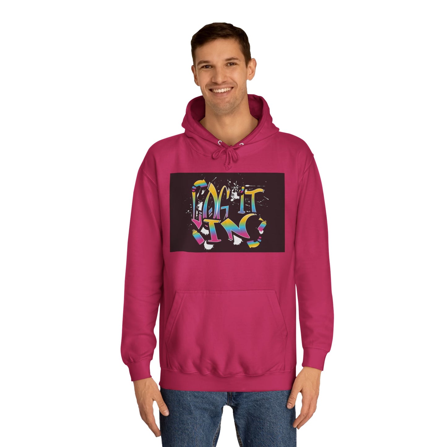 Colorful Unisex "log it in" Hoodie - Vibrant and Fun Sweatshirt for Anybody, Gift for Graduation, CozyWear, Artsy Hoodie