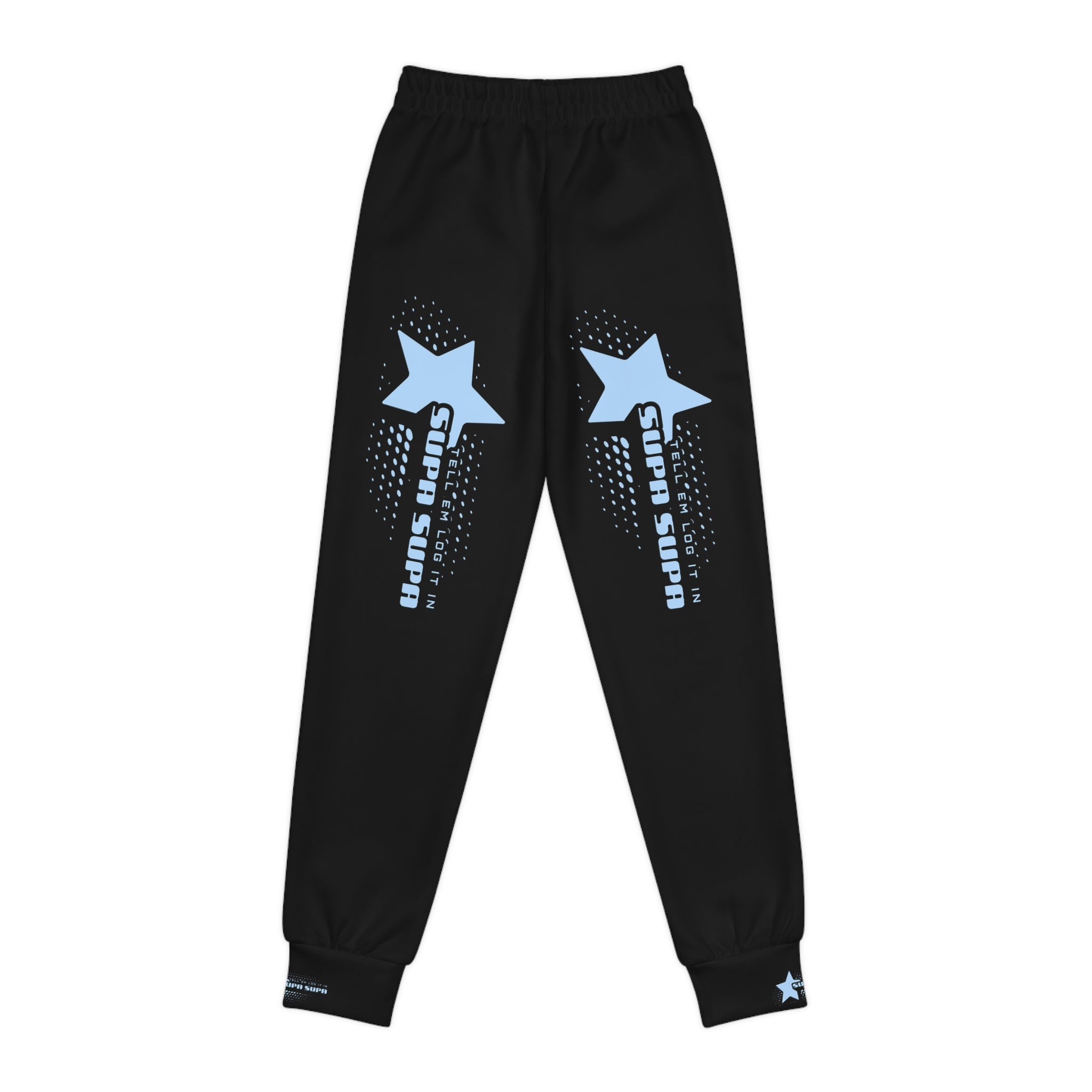 Youth Joggers with Star Graphic — 'Tell em log it in' Blue Accent Kids Sweatpants
