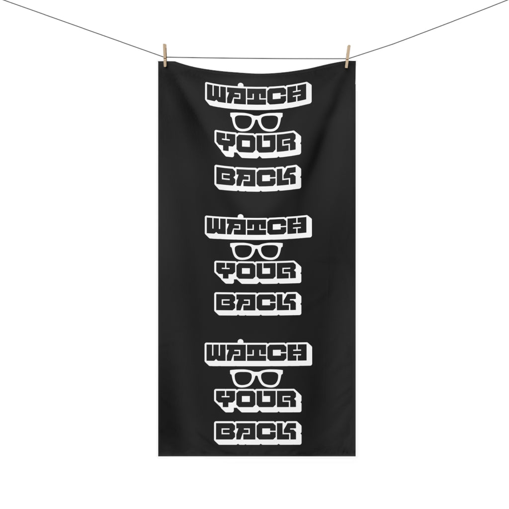 Watch Your Back Beach Towel — Bold Graphic Sunglasses Text Print