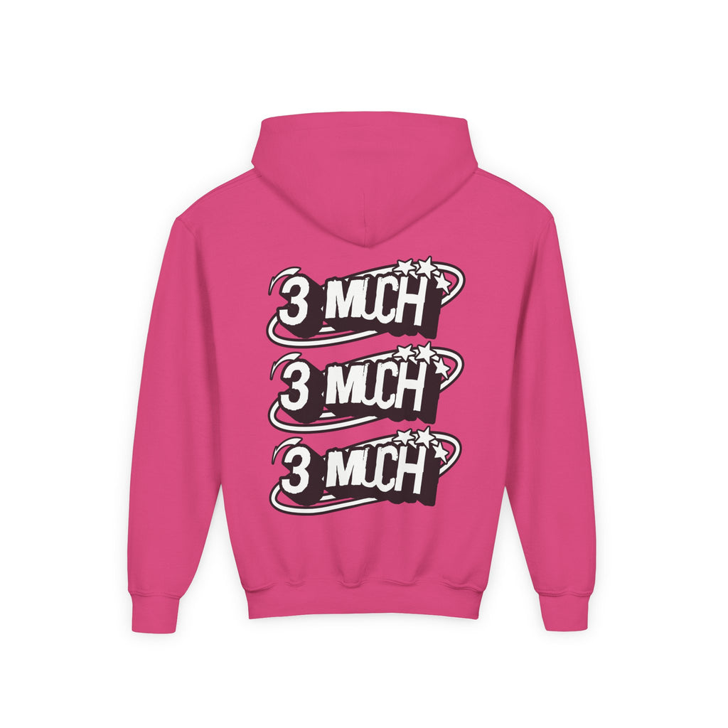 Youth Hoodie — Retro '3 MUCH'Style Graphic Pullover