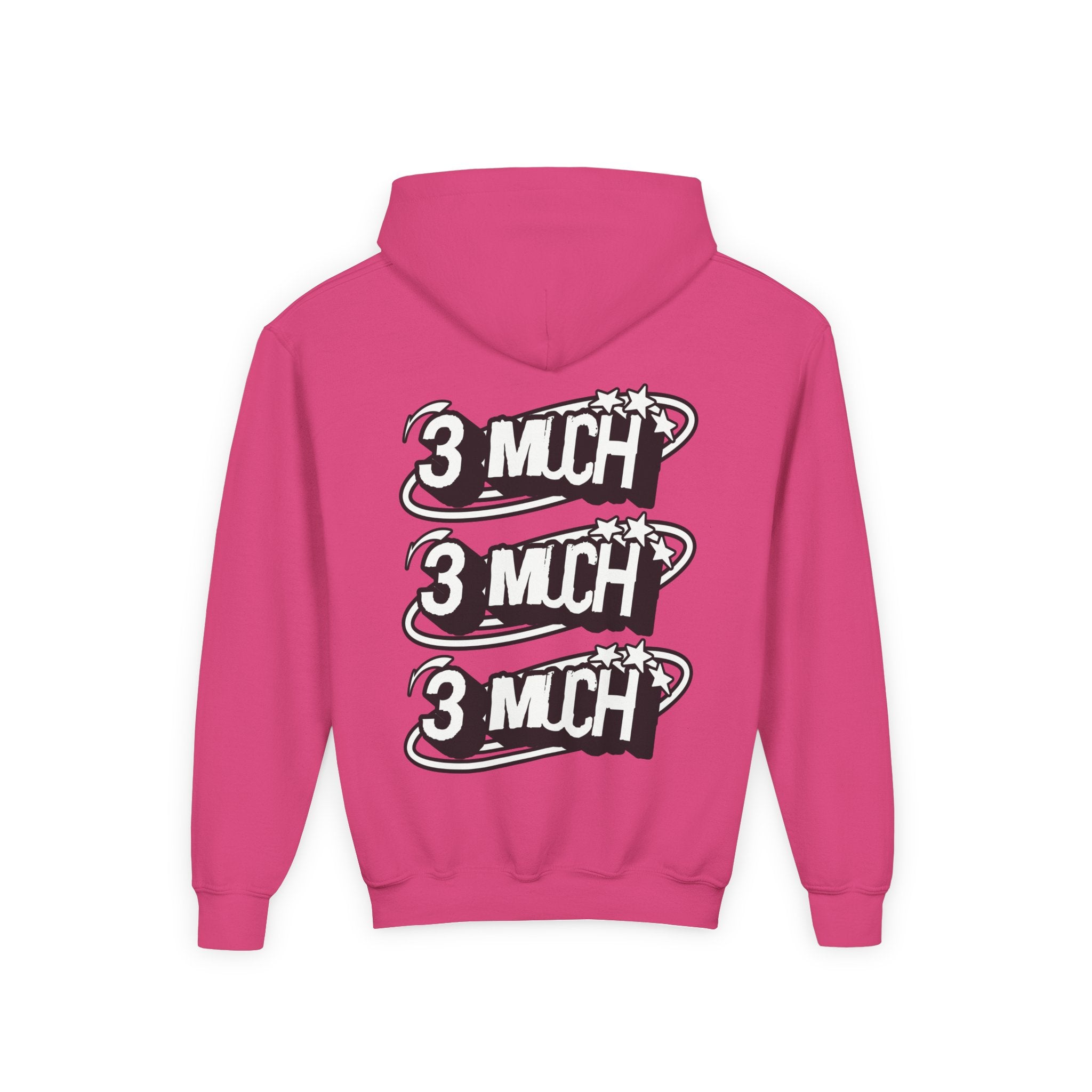 Youth Hoodie — Retro '3 MUCH'Style Graphic Pullover
