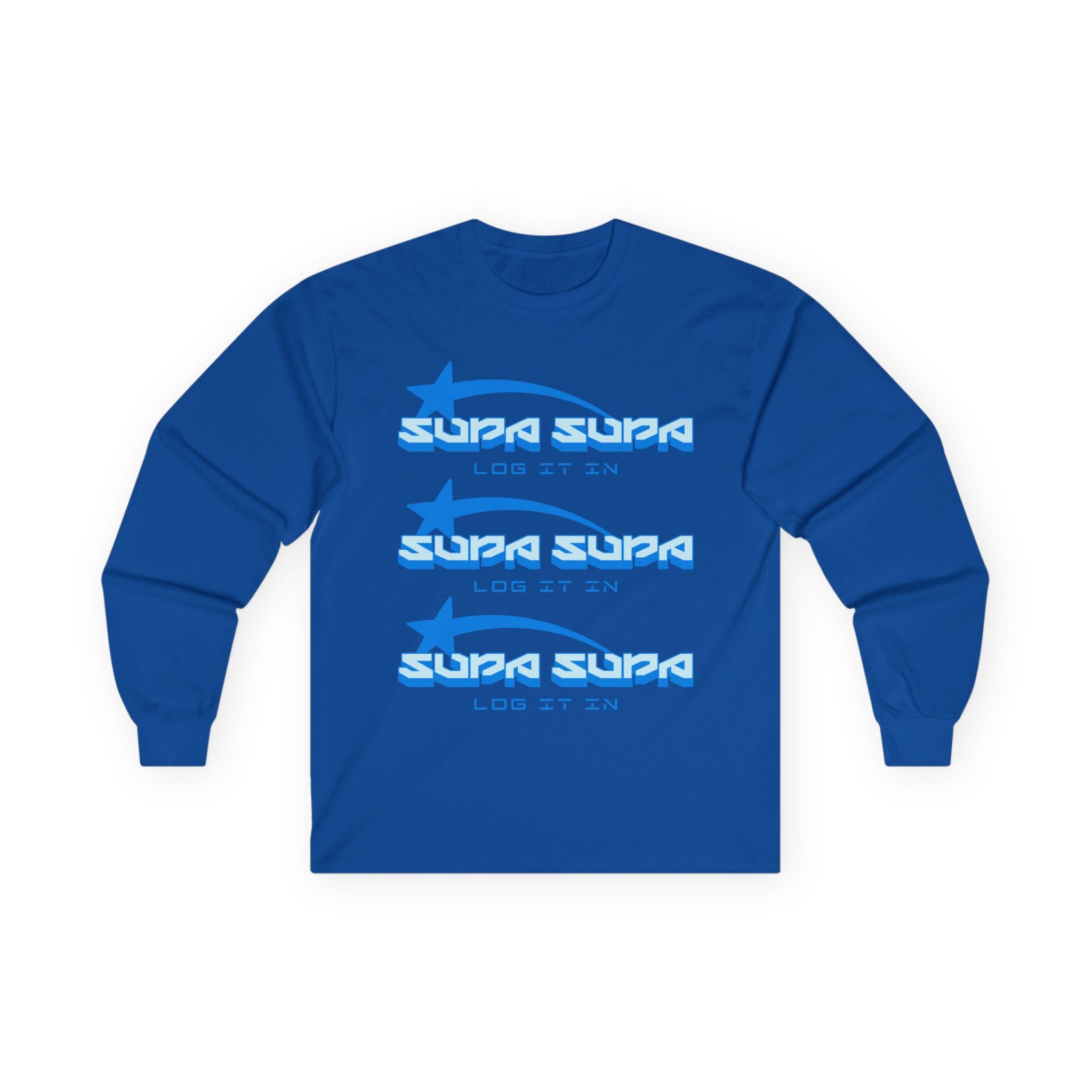 Retro Blue 'SUPA SUPA - LOG IT IN' Long Sleeve Tee