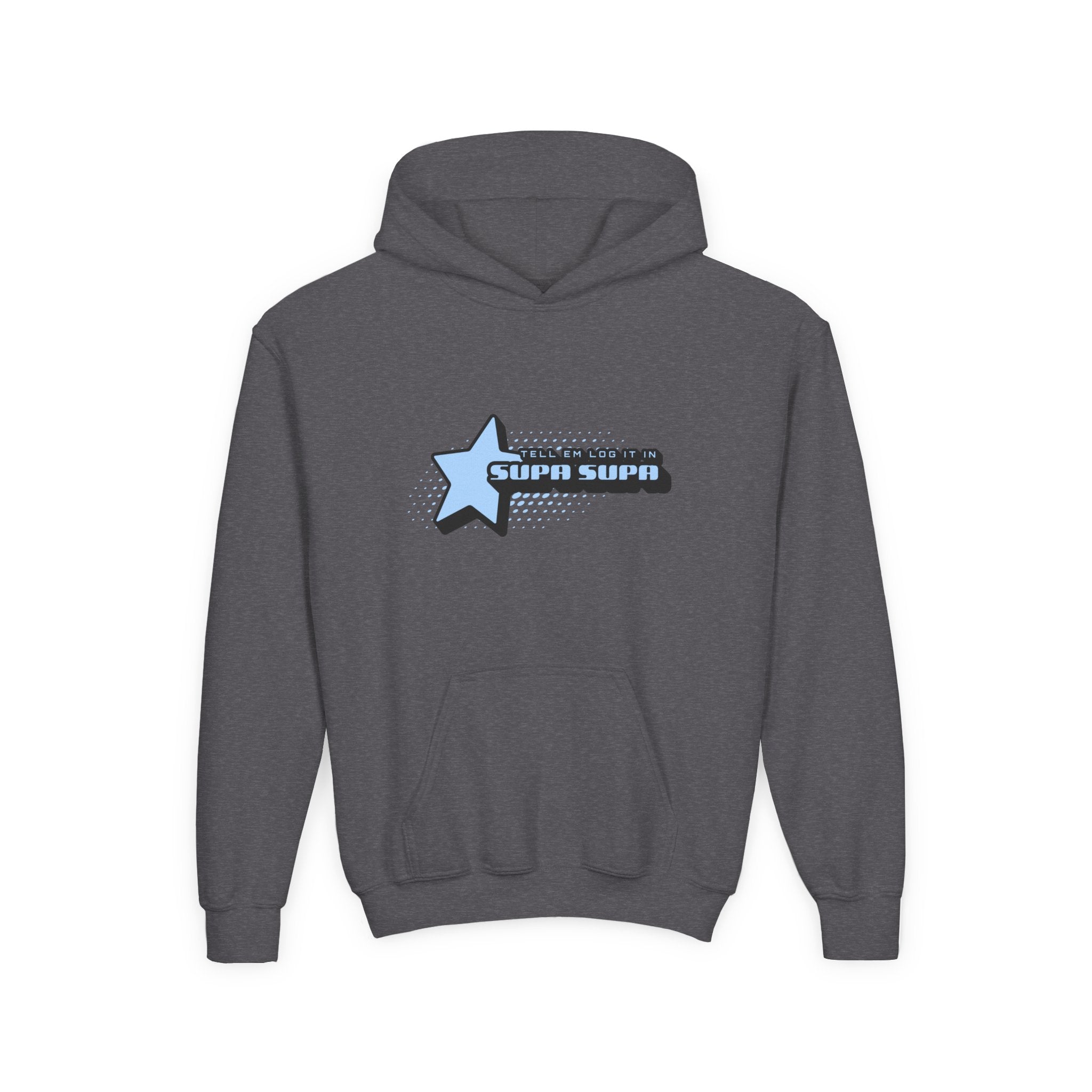 Youth Hoodie — Blue Star "SUPA SUPA" Graphic Pullover