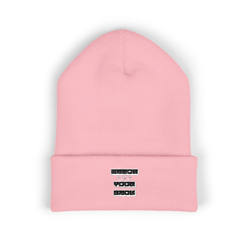 Embroidered 'Watch Your Back' Classic Cuffed Beanie — Cozy Winter Knit Hat