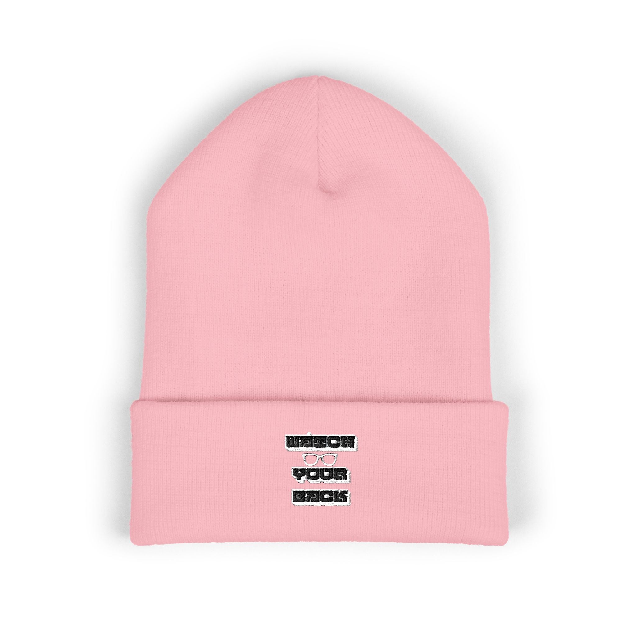 Embroidered 'Watch Your Back' Classic Cuffed Beanie — Cozy Winter Knit Hat